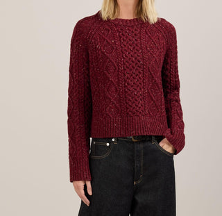 Women's Fisherman Pullover Sweater Wine Donegal