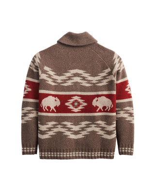 Men's Bison Lambswool Zip Cardigan Brown Donegal