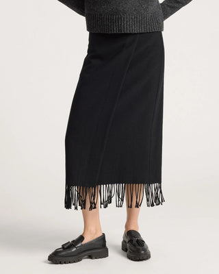 Women's Wool Wrap Skirt With Fringe Black