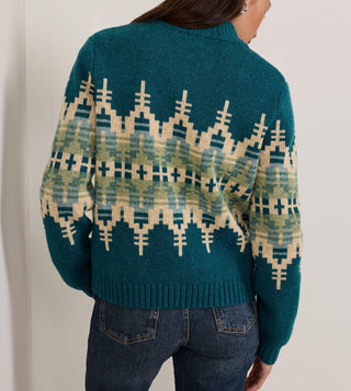 Women's Graphic Wool Zip-Up Cardigan Dark Teal