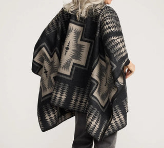 Women's Jacquard Poncho Harding Black And Tan