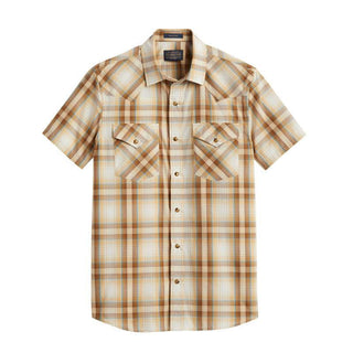 Frontier Cotton Shirt Short Sleeve Tan Brown Turquoise
