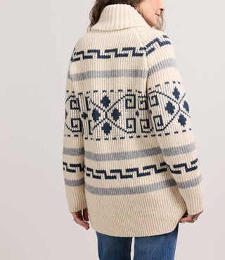 Women's Long Westerley Cardigan Ivory Blue Multi