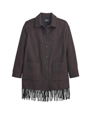 Women's Jolene Fringe Wool Jacket Black Brown Herringbone