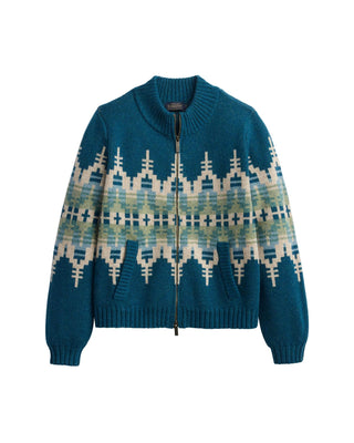 Women's Graphic Wool Zip-Up Cardigan Dark Teal
