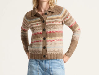 Fair Isle Cardigan In Tan Multi