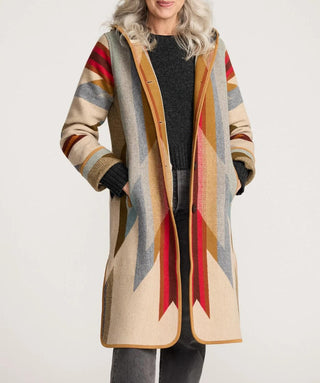 Hooded Jacquard Coat Wyeth Trail Tan