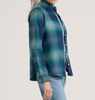 Women's Relaxed Flannel Shirt Teal Ombre