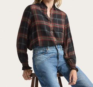 Zoe Drapey Blouse Black Multi Plaid