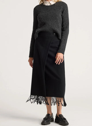 Women's Wool Wrap Skirt With Fringe Black