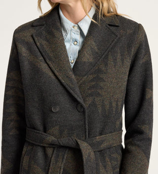 Jacquard Wool Trench Coat In Mirror Lake Olive Design