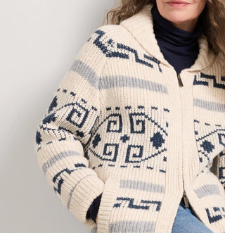 Women's Long Westerley Cardigan Ivory Blue Multi