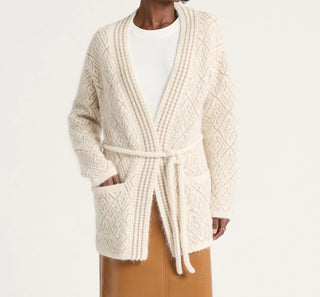 Textured Alpaca Cardigan Ivory/Tan