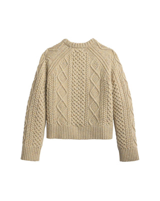 Women's Fisherman Pullover Sweater Tan Donegal