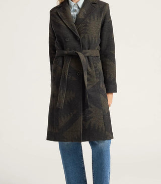 Jacquard Wool Trench Coat In Mirror Lake Olive Design