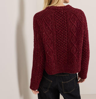 Women's Fisherman Pullover Sweater Wine Donegal