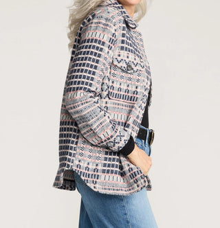 Textured Wool Shacket Navy / Pink Overshot