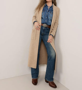 Women's Lambswool Duster Sweater Tan Mix