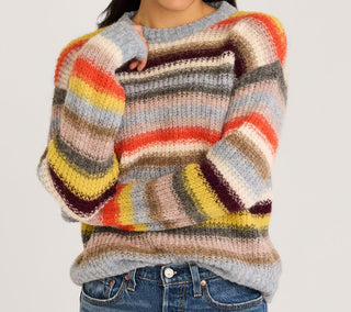 Alpaca Shaker Crewneck Pullover Dusty Blue Multi