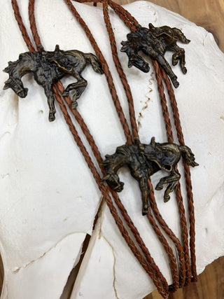 John B. Mortensen Studios Bronze Bucking Horse Bolo Ties