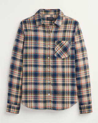 Women's Relaxed Flannel Shirt Tan Multi Plaid