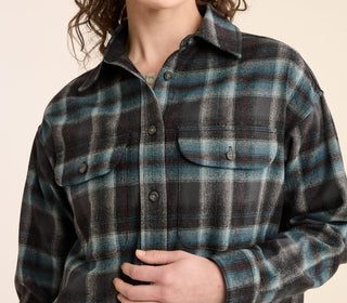 Cropped Two Pocket Shirt Grey Mix/Aqua Plaid