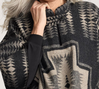 Women's Jacquard Poncho Harding Black And Tan