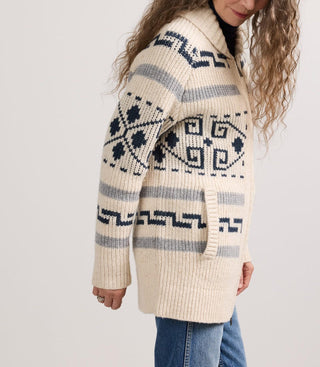 Women's Long Westerley Cardigan Ivory Blue Multi
