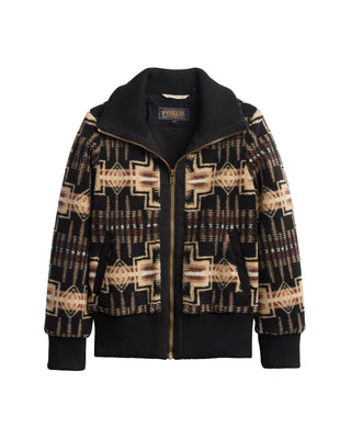Women's Foxglove Fleece Bomber Jacket Black Tan Harding