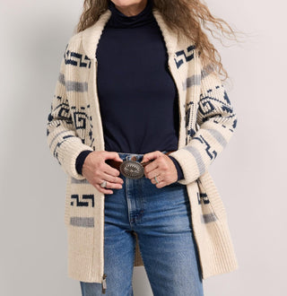 Women's Long Westerley Cardigan Ivory Blue Multi