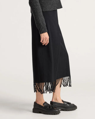Women's Wool Wrap Skirt With Fringe Black