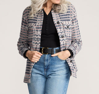 Textured Wool Shacket Navy / Pink Overshot