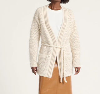 Textured Alpaca Cardigan Ivory/Tan