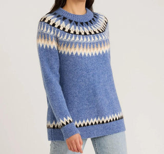 Oversized Fair Isle Pullover Light Blue Multi