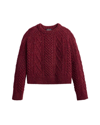Women's Fisherman Pullover Sweater Wine Donegal