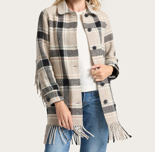 Jolene Fringe Wool Jacket Tan Mix Black Multi