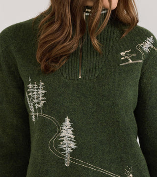 Women's Lambswool Half-Zip Ski Sweater Dark Fir Green