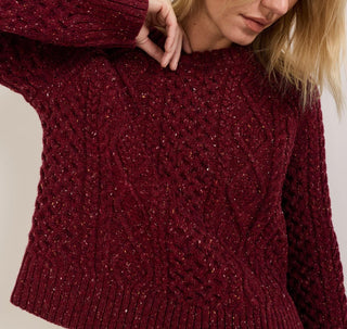 Women's Fisherman Pullover Sweater Wine Donegal