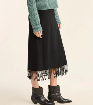 Wool Fringed Wrap Skirt Black