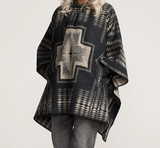 Women's Jacquard Poncho Harding Black And Tan
