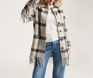 Jolene Fringe Wool Jacket Tan Mix Black Multi
