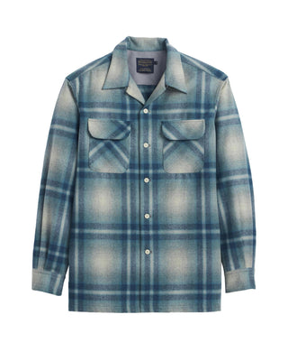 Men's Board Shirt Ivory/Teal Ombre Plaid