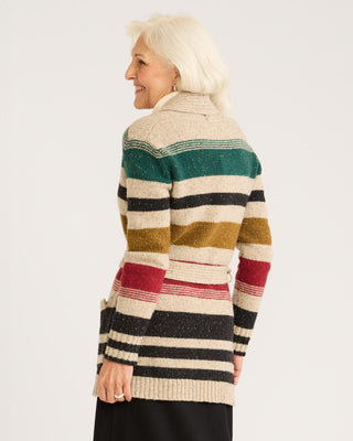 Women's Camp Stripe Cardigan Ivory Multi Stripe