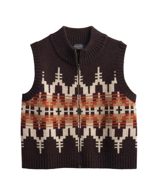 Women's Wool Zip-Up Graphic Vest Chocolate