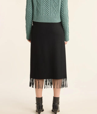 Wool Fringed Wrap Skirt Black